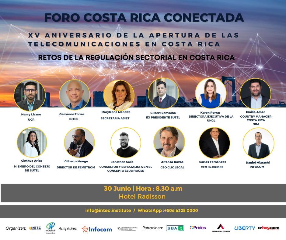 Flyer del Foro Costa Rica Conectada por el XV aniversario de la apertura de las telecomunicaciones